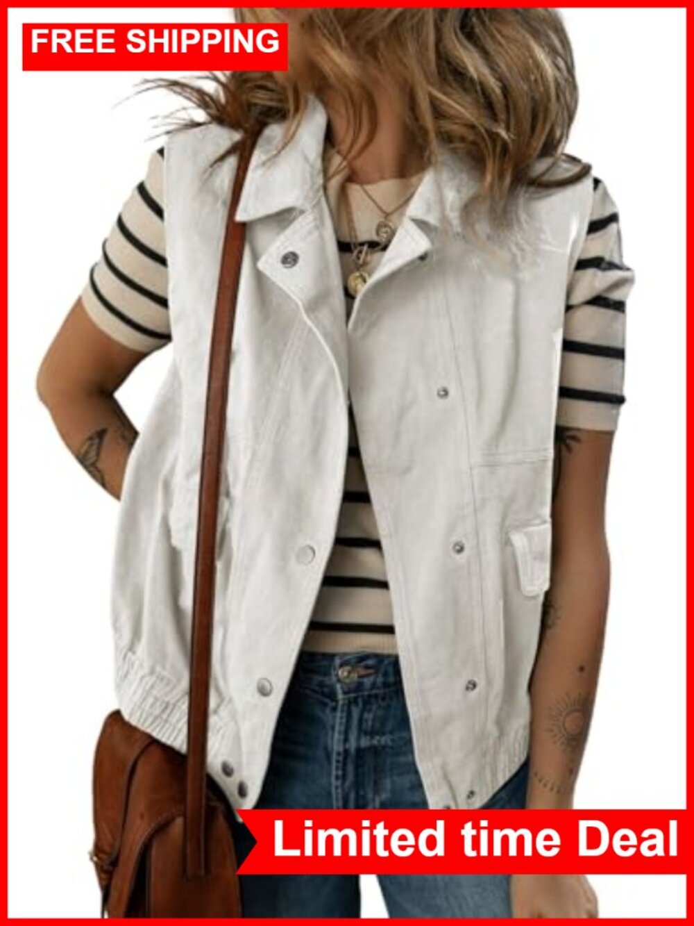 Dokotoo Womens Cotton Button Down Cargo Vest Sleeveless Jacket